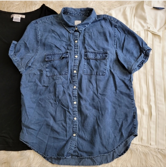 Lot of 5 Womens Shirts XL Blouse Black Denim Ivory Button Up  FLAW - Picture 8 of 12